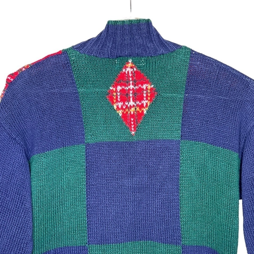 VTG Limited Oversized Hand Knit Color Block High Neck Sweater Size S Patchwork - Picture 5 of 15